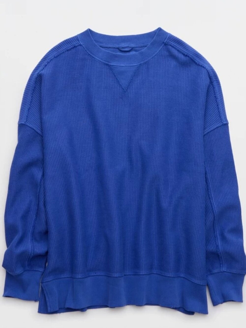 Aerie Big Chill Ribbed Textured Pullover Blue Oversized Medium Yearbook